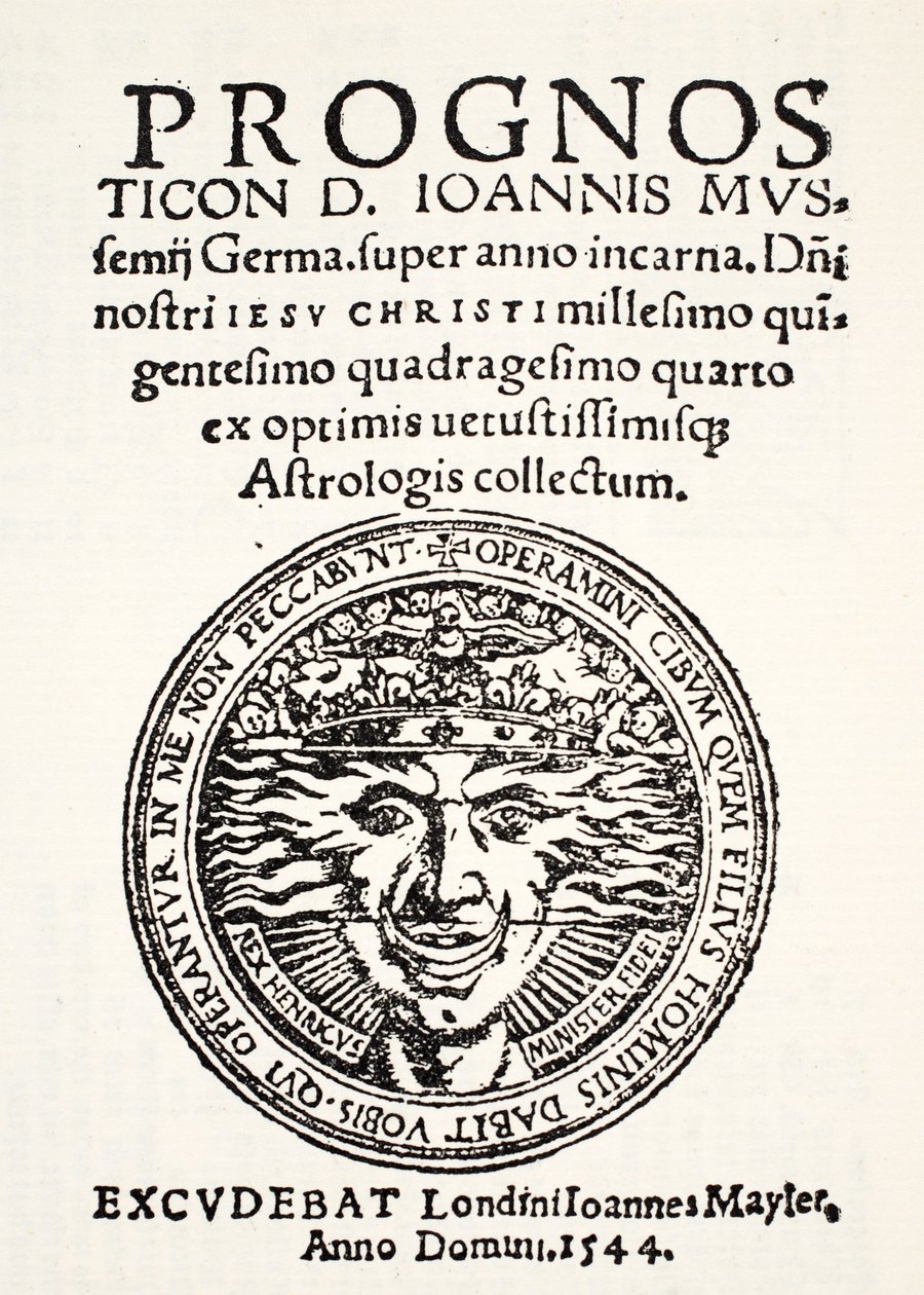 Prognosticación para 1544, por Jo. Mussemius, impreso por J. Mayler, 1544 de English School