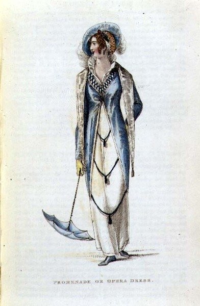 Vestido de paseo u ópera, lámina de moda de Ackermann
