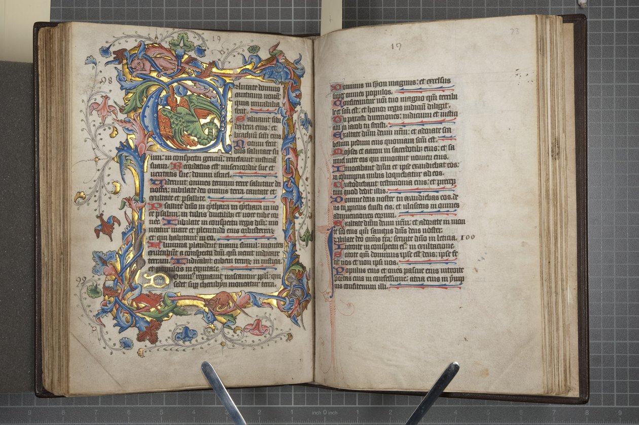 Salterio con calendario de uso Sarum, Fol 72 verso fol 73 recto, c.1425-75 de English School