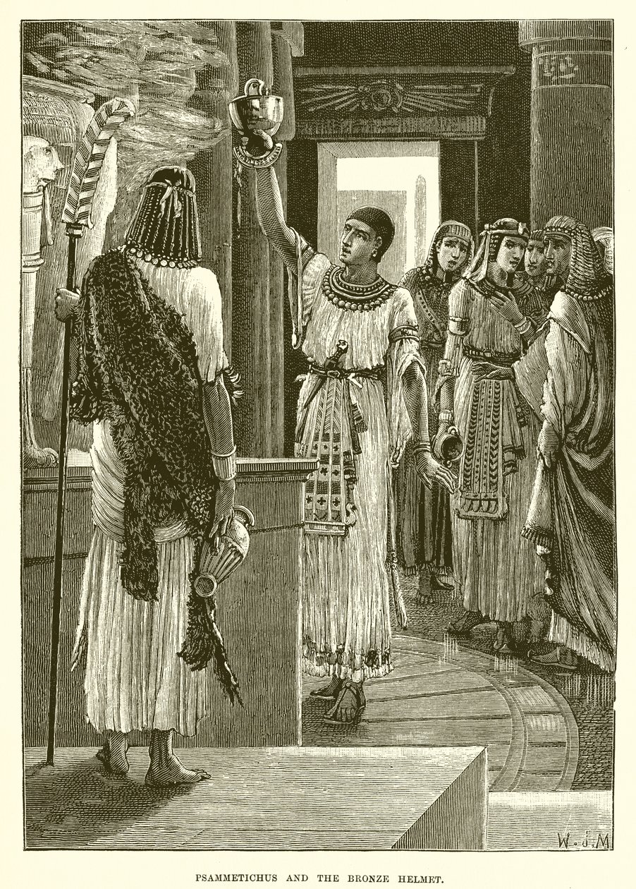 Psamético y el casco de bronce (grabado) de English School