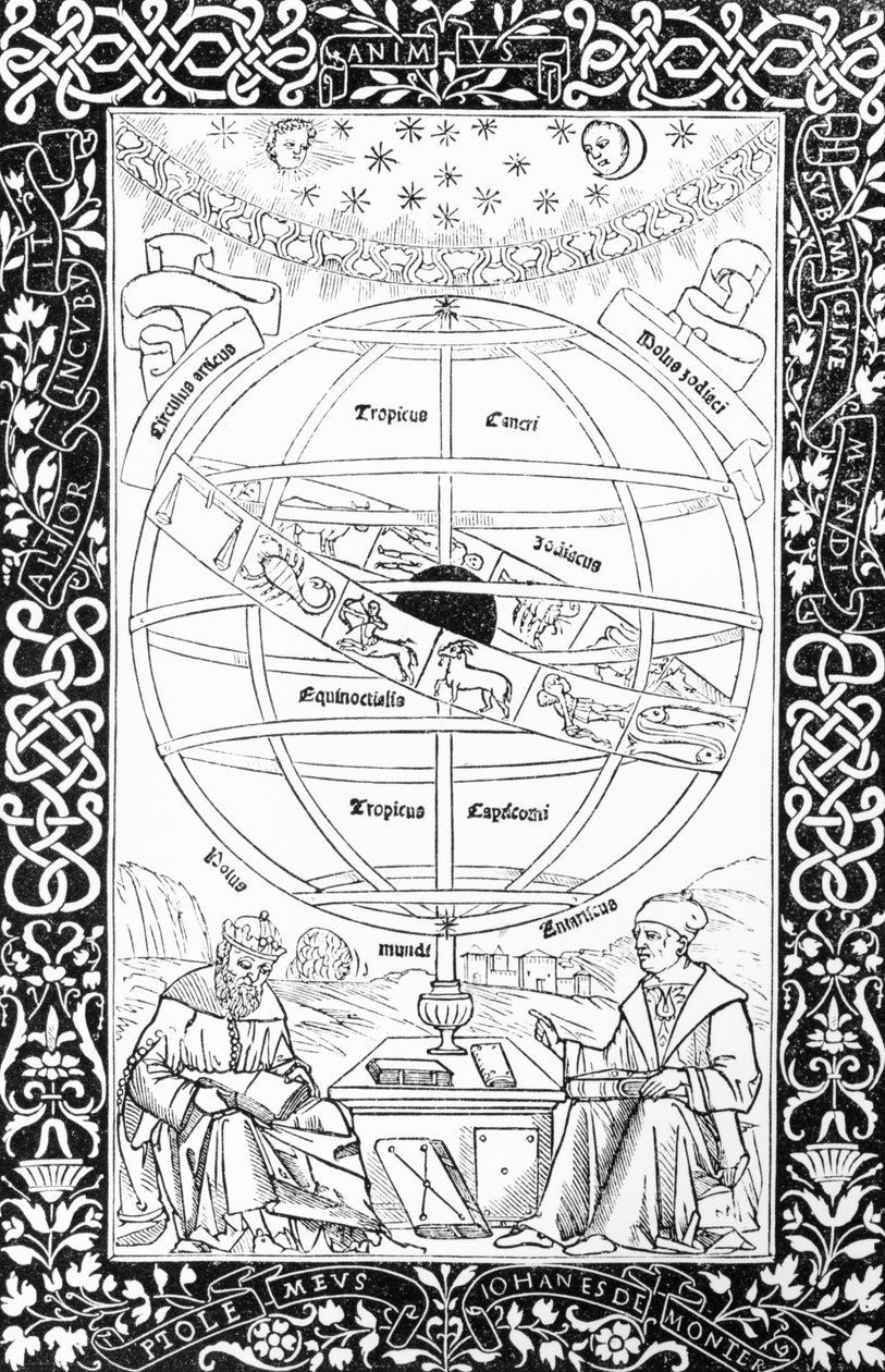 Sistema de Ptolomeo, ilustración de Ciencia y Literatura de la Edad Media y el Renacimiento, escrito y grabado por Paul Lacroix, 1878 de English School