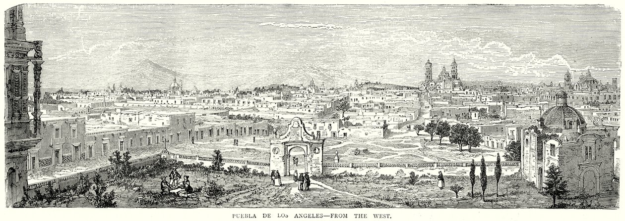 Puebla de Los Angeles - Desde el Oeste (grabado) de English School