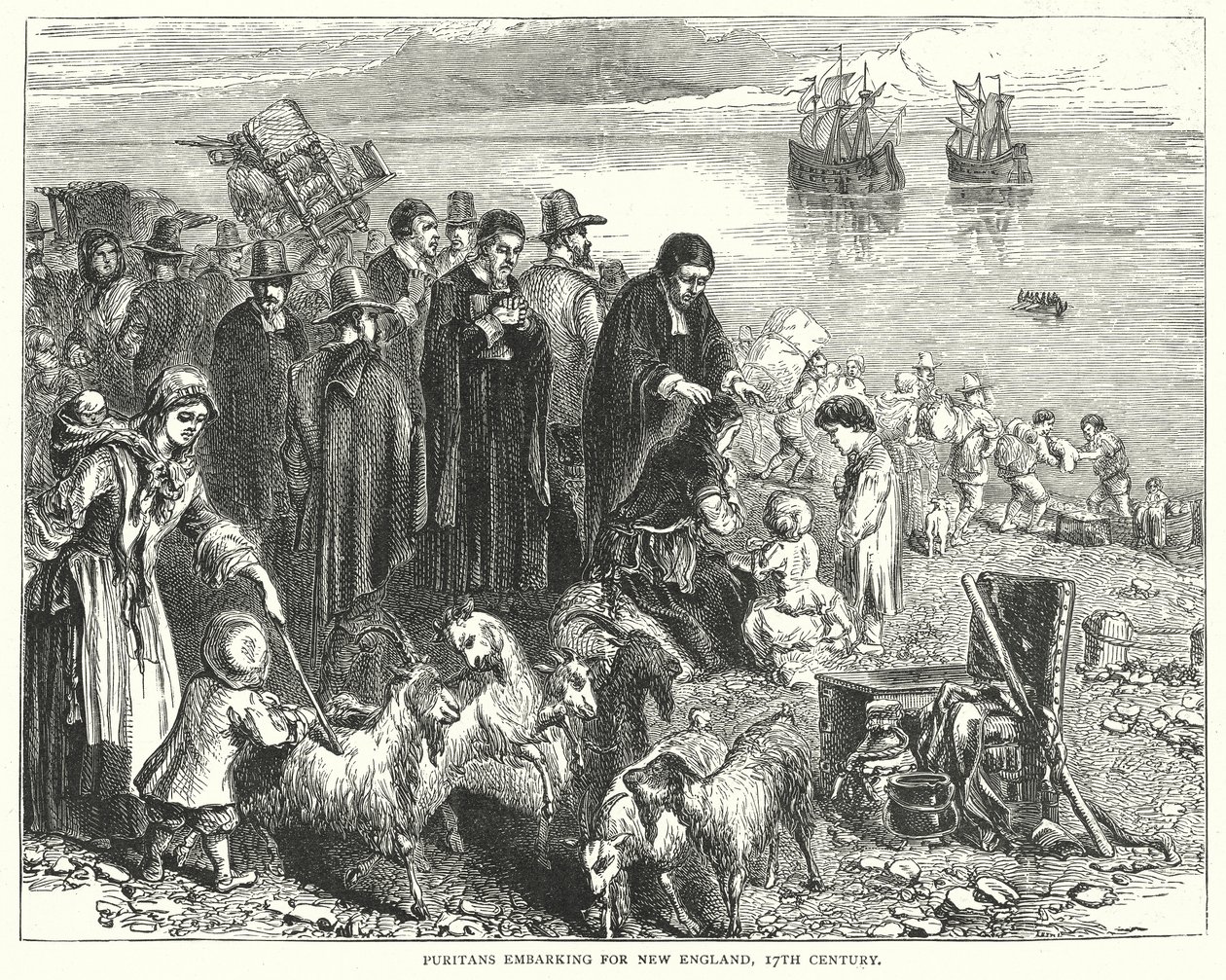 Los puritanos se embarcan hacia Nueva Inglaterra de English School