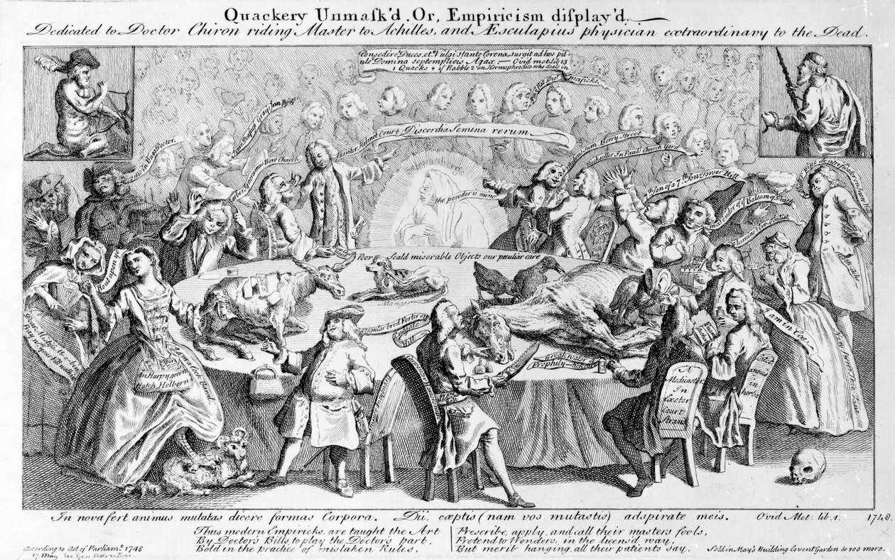 Charlatanería Desenmascarada, o Empirismo Mostrado: Dedicado al Doctor Chiron, maestro de equitación de Aquiles, y Esculapio, médico extraordinario de los Muertos, 1748 de English School