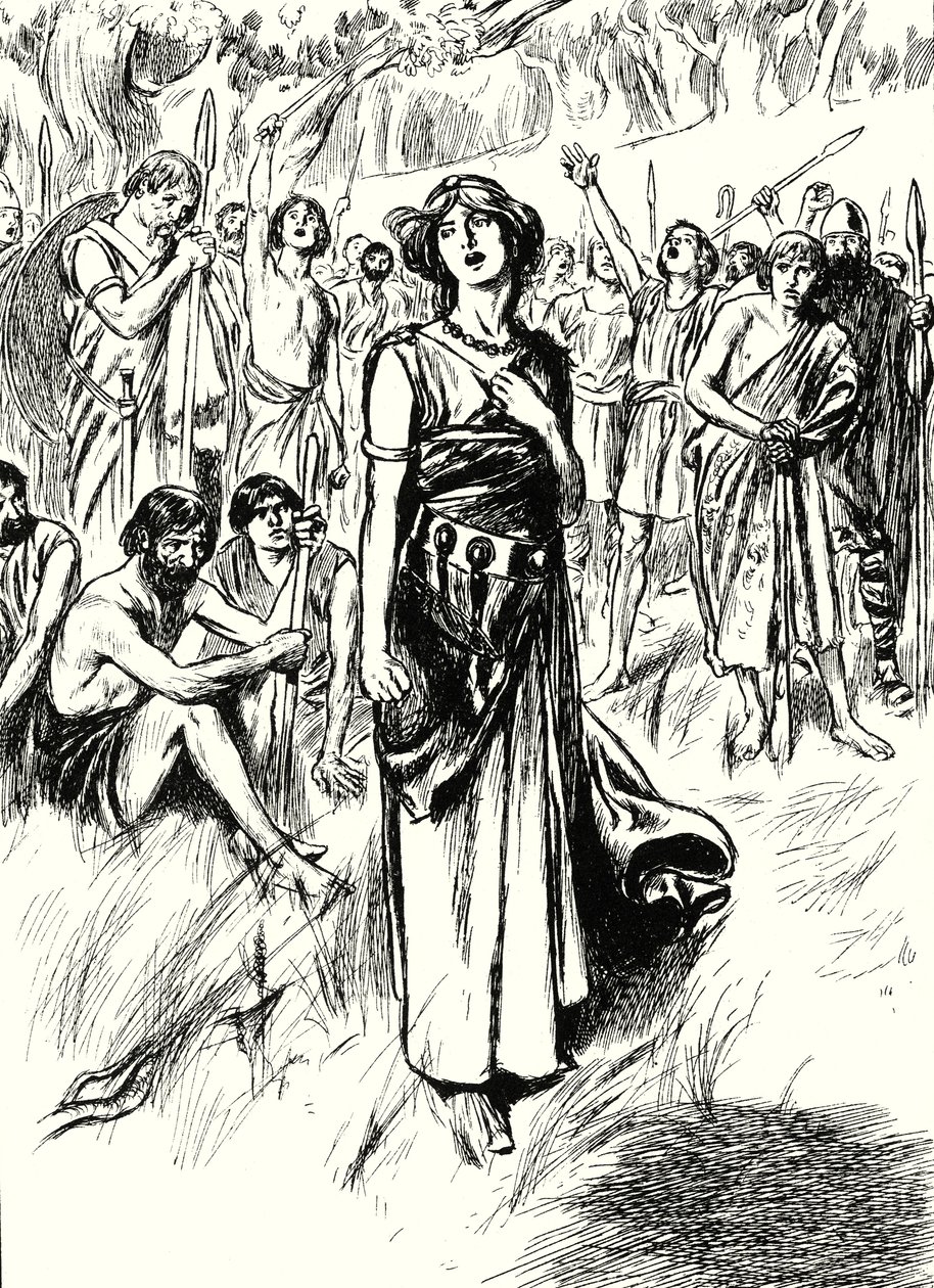 La reina Boadicea y sus soldados (litografía) de English School