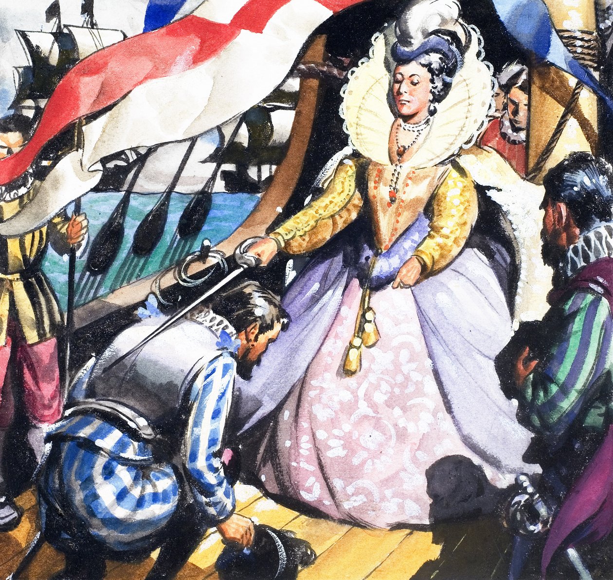 La reina Isabel y Francis Drake de English School