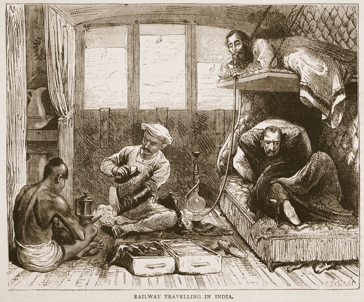 Viaje en tren en India, ilustración de Cassells Illustrated History of England de English School