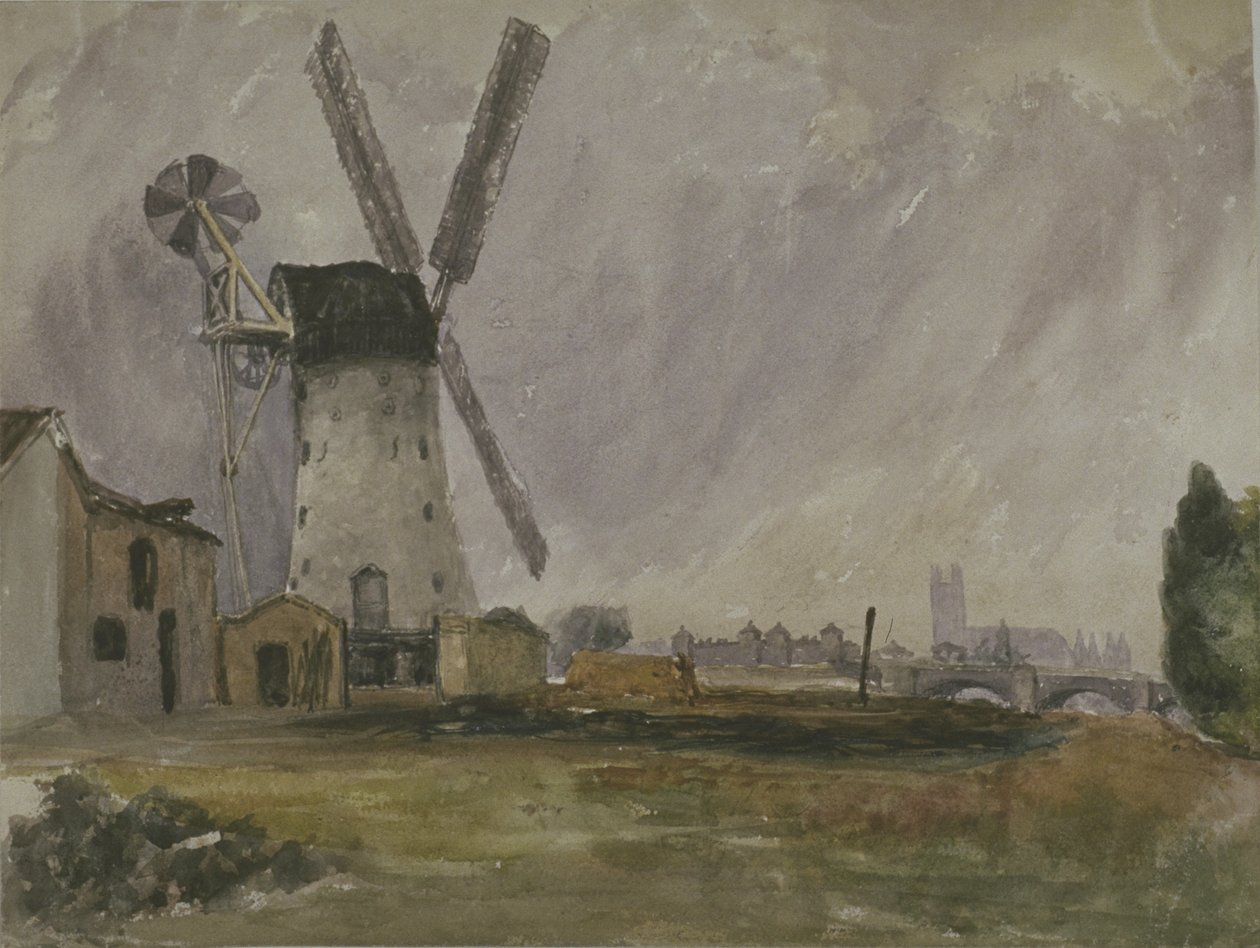 Molino de Randall, Battersea, Nine Elms (lápiz sobre papel) de English School