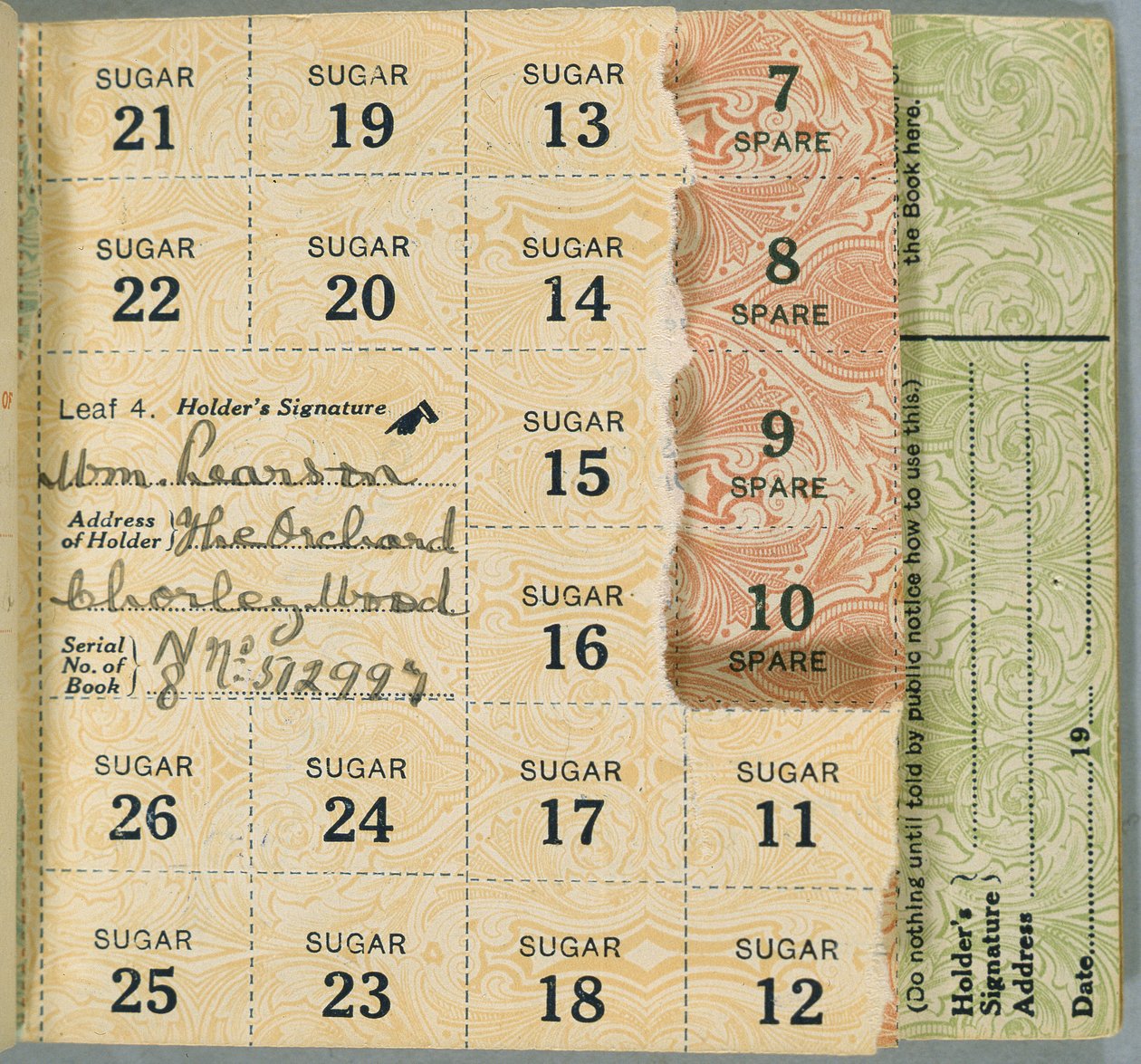 Libro de Racionamiento para William Pearson, Chorleywood, Hertfordshire, 1919 de English School