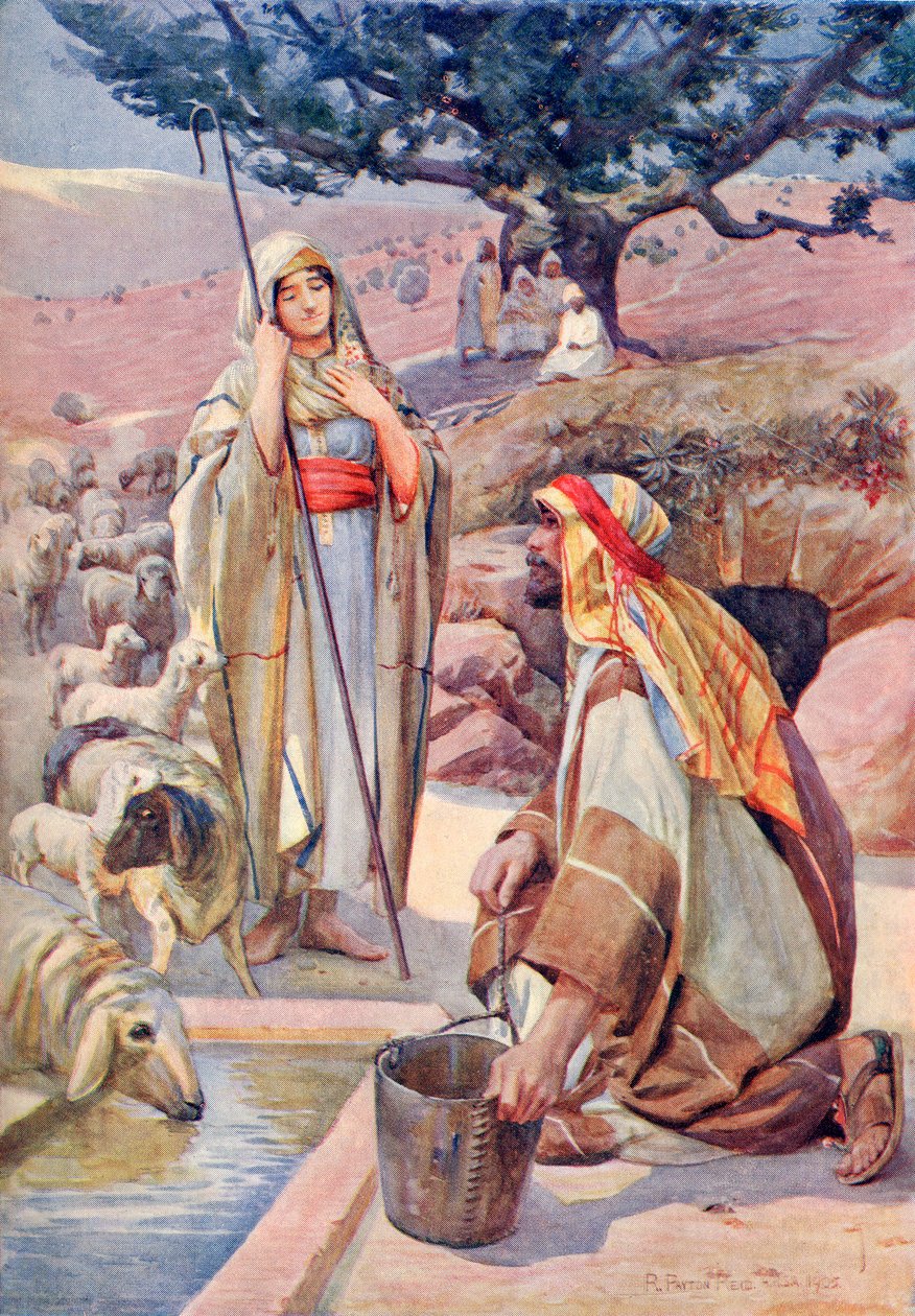 Rebeca en el pozo, de "A Book of Modern Palestine" (Libro de la Palestina moderna) de Richard Penlake, pub. c.1910 (impresión) de English School
