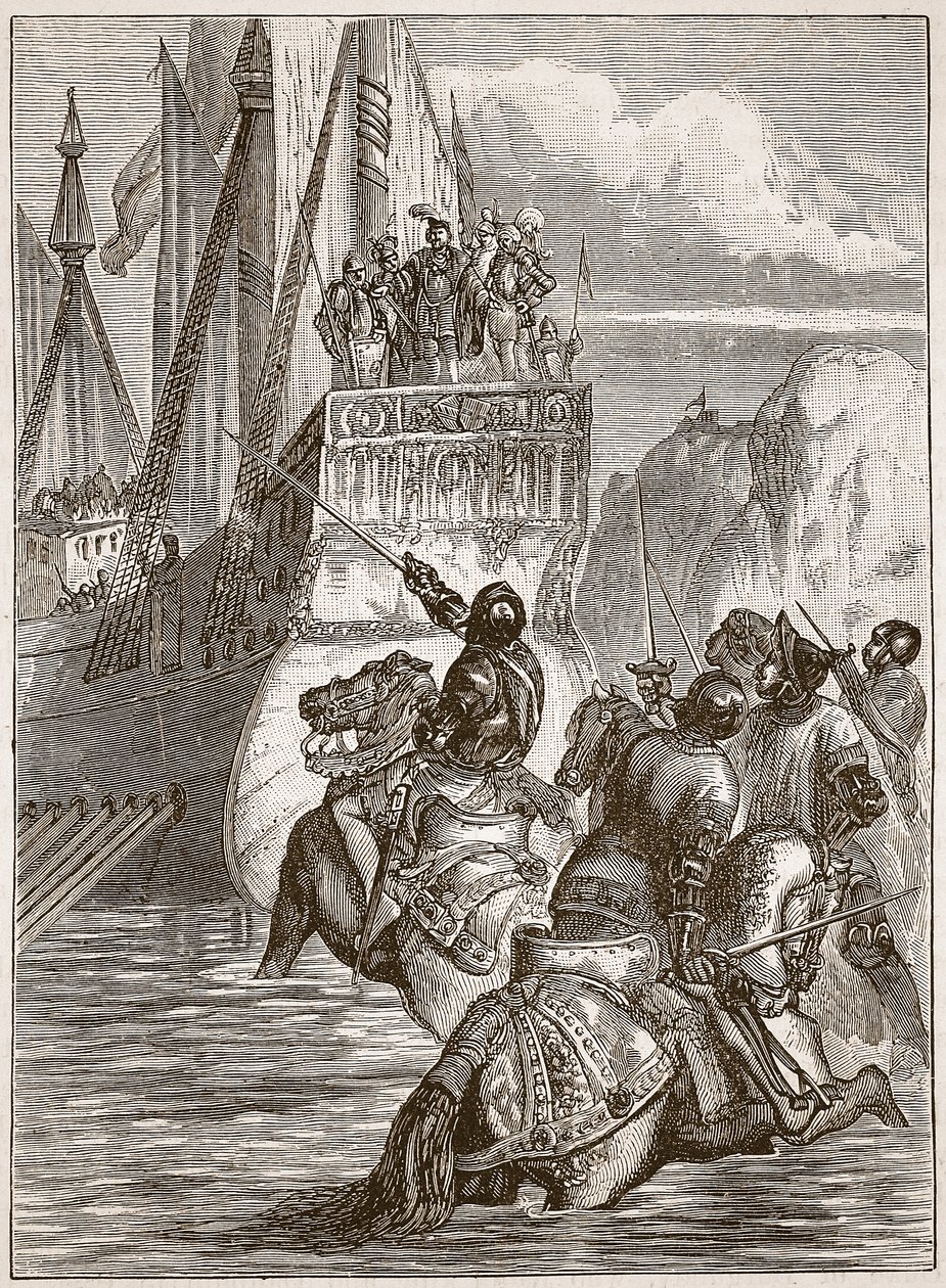 Recepción del Emperador Segismundo, ilustración de Cassells Illustrated History of England de English School
