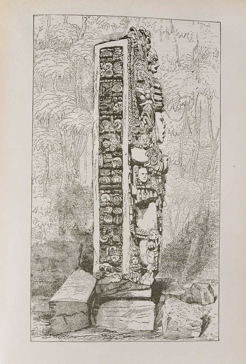 Representación de Jeroglíficos Mayas en una Estela, de 