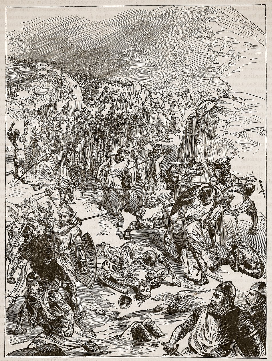 Rechazo de los ingleses en Corwen, ilustración de Cassells Illustrated History of England de English School