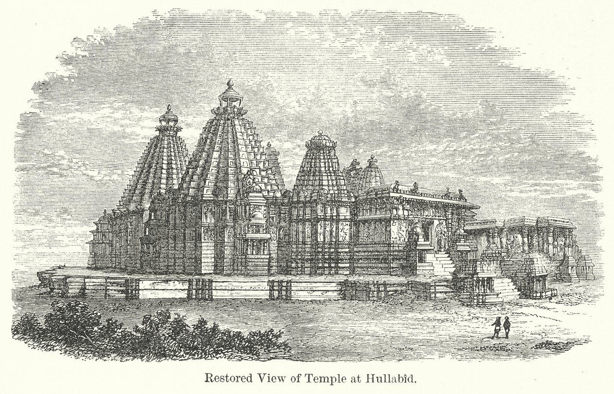 Vista restaurada del templo de Hullabid (grabado) de English School