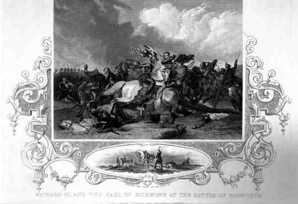 Ricardo III y el Conde de Richmond en la Batalla de Bosworth de English School