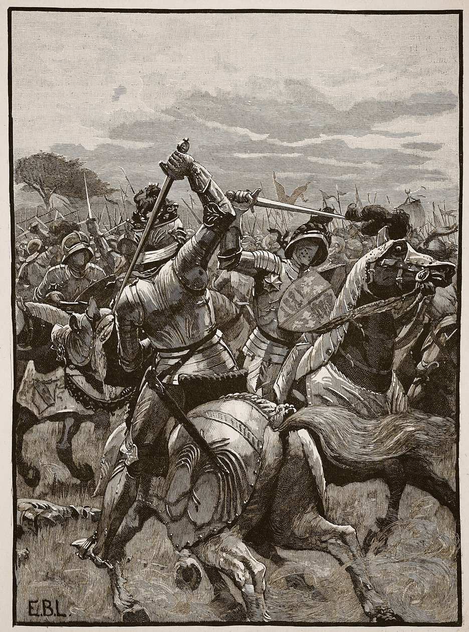 Ricardo III en la Batalla de Bosworth, ilustración de Cassells Illustrated History of England de English School