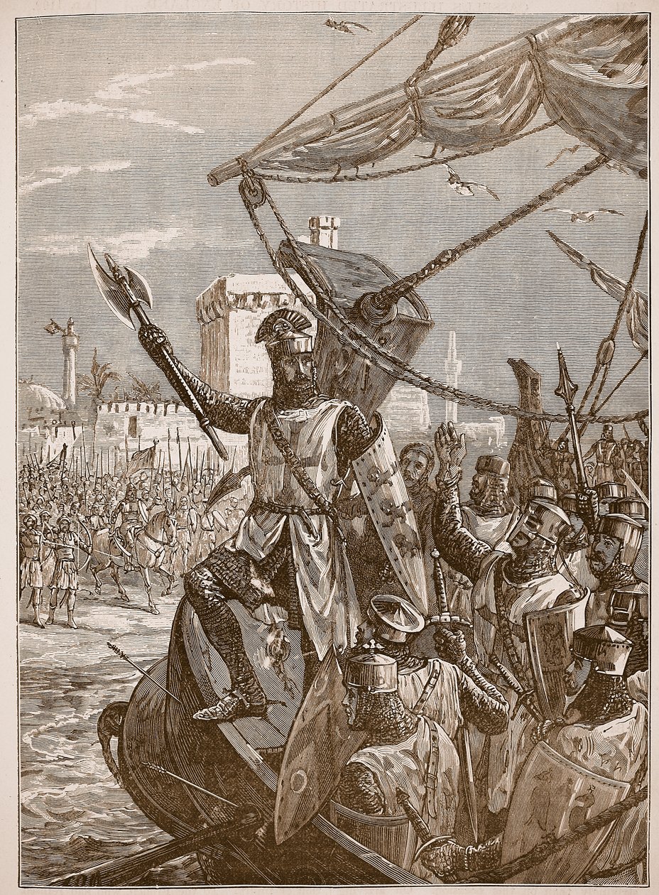 Ricardo desembarcando en Jaffa, ilustración de Cassells Illustrated History of England de English School