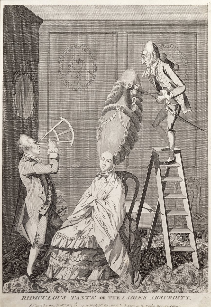 Gusto ridículo o la absurdidad de las damas, pub. por A. Darly, Londres, 1771 de English School