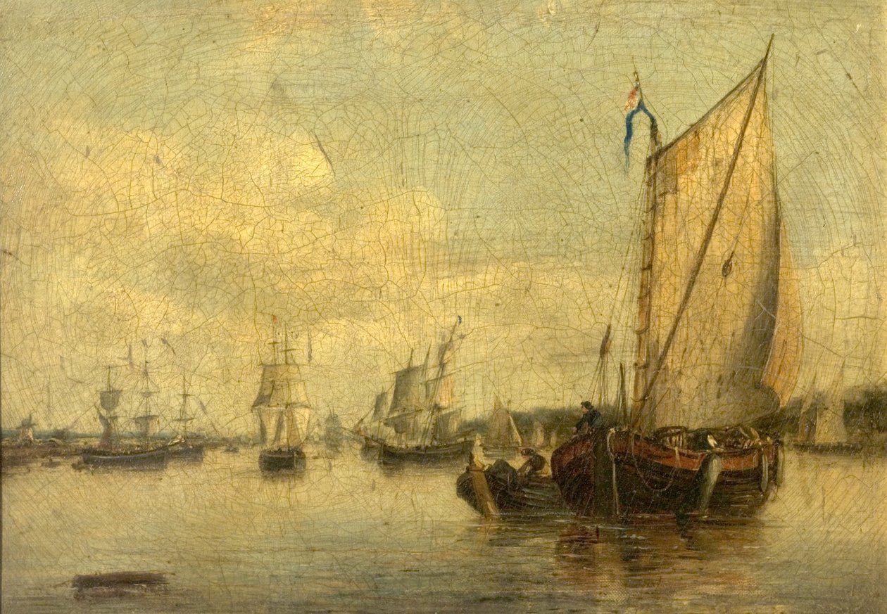 Escena fluvial con barcos de English School