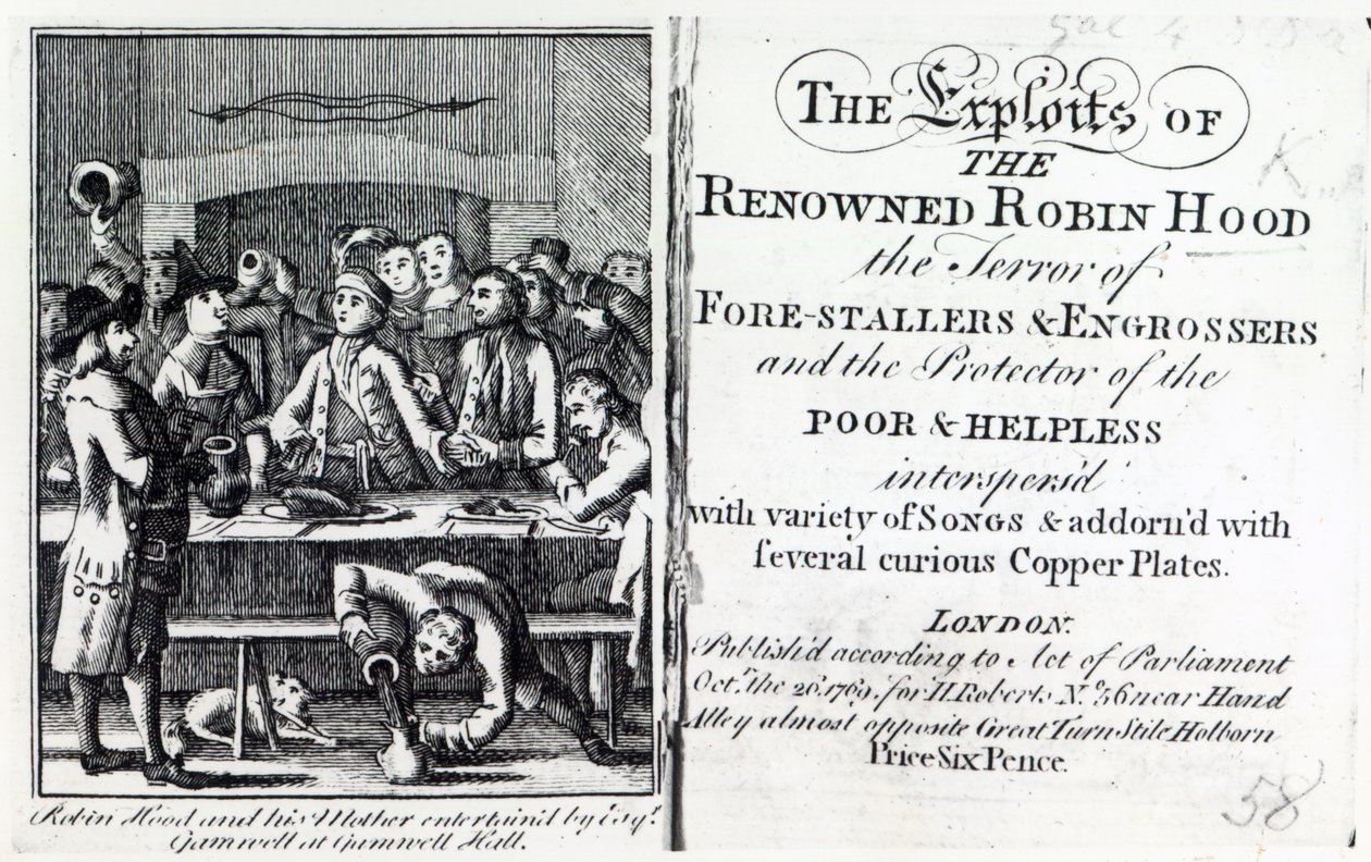 Robin Hood y su madre entretenidos por Esq Gamnell en Gamnell Hall, frontispicio de 
