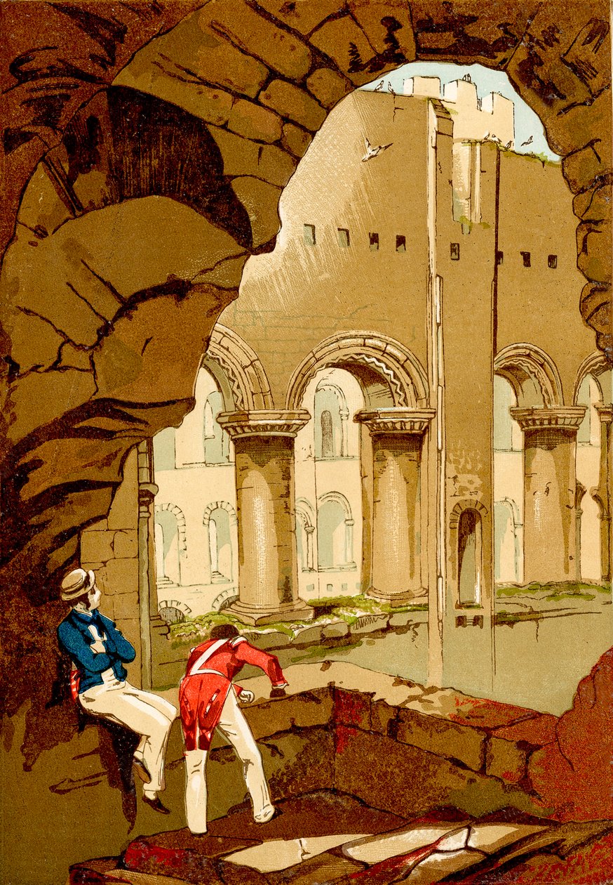 Castillo de Rochester, interior (grabado coloreado) de English School