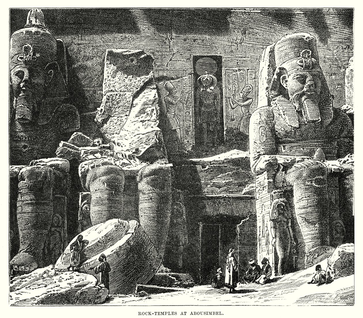 Templos rupestres de Abousimbel (grabado) de English School