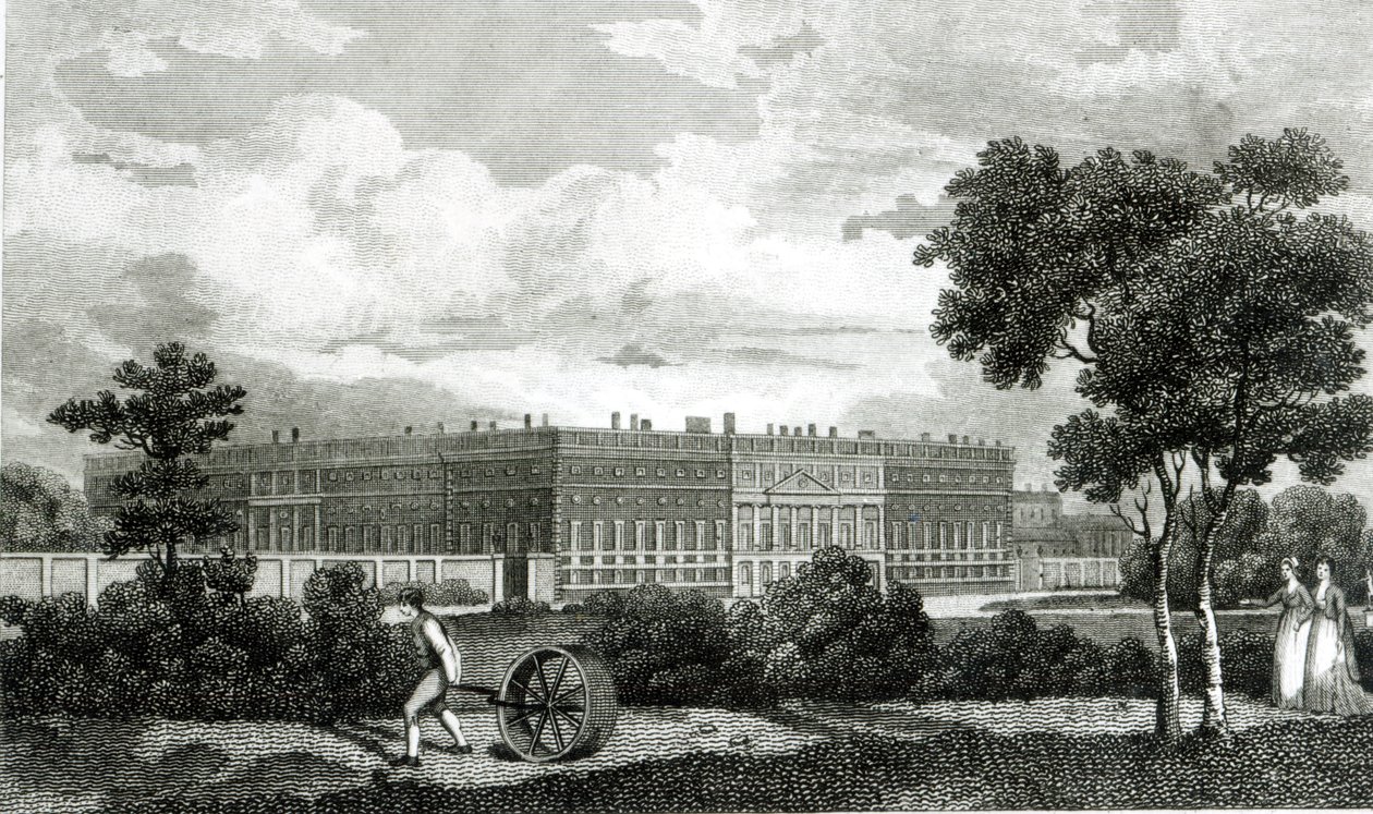 Rodando los céspedes en el Palacio de Hampton Court, 7 de marzo de 1807 de English School