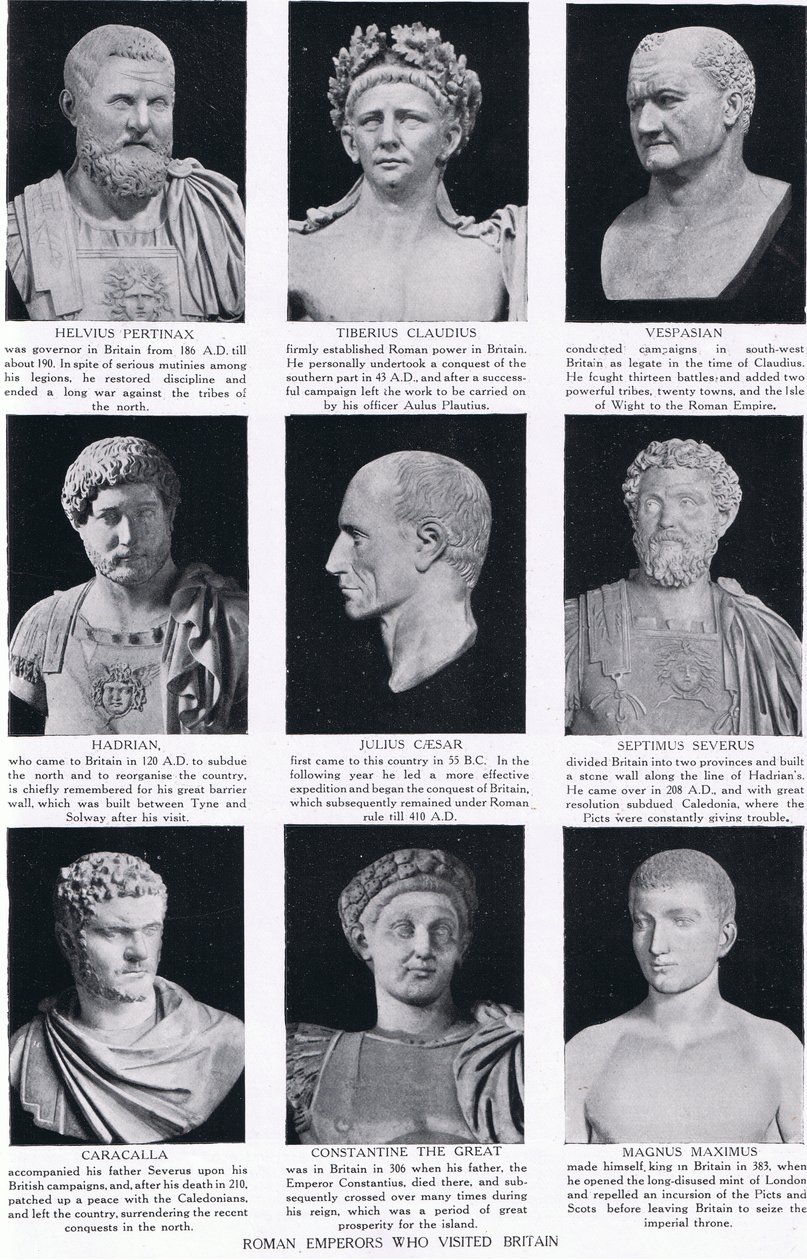 Emperadores romanos que visitaron Gran Bretaña, ilustración de la Historia de las Naciones de Hutchinson, c.1910 de English School