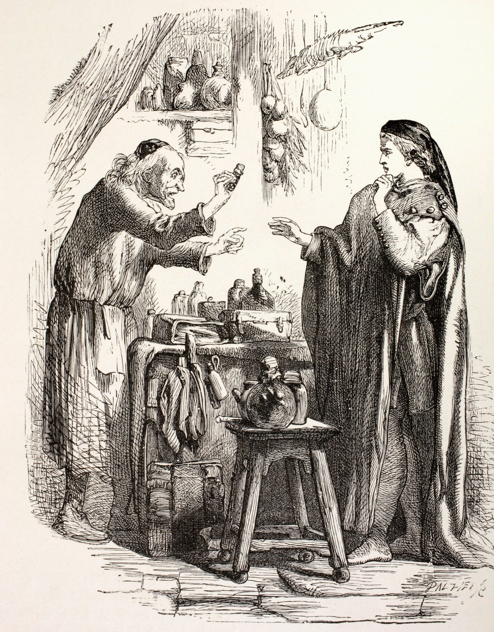 Romeo compra veneno del boticario, ilustración de Romeo y Julieta, de 
