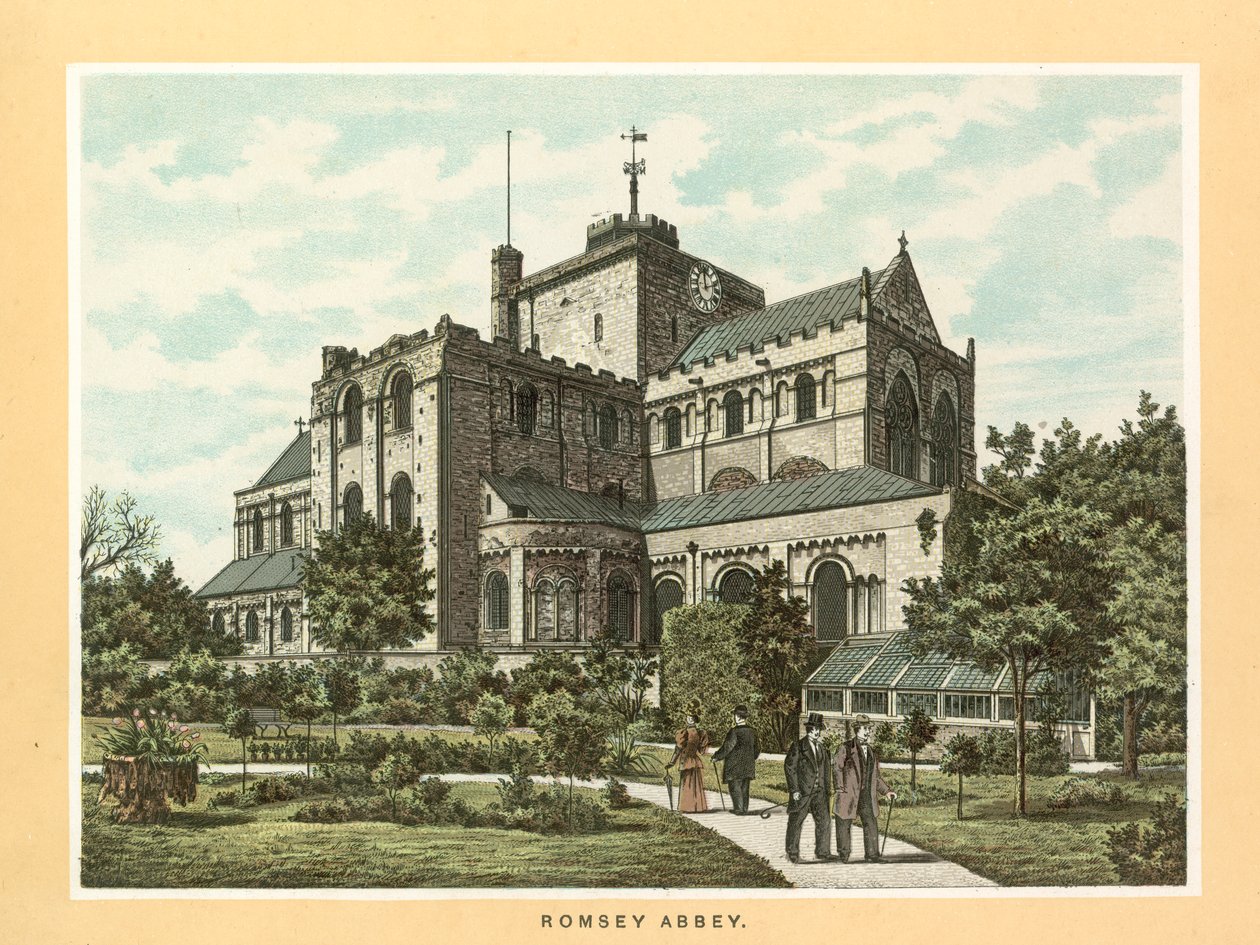 Abadía de Romsey (litografía en color) de English School