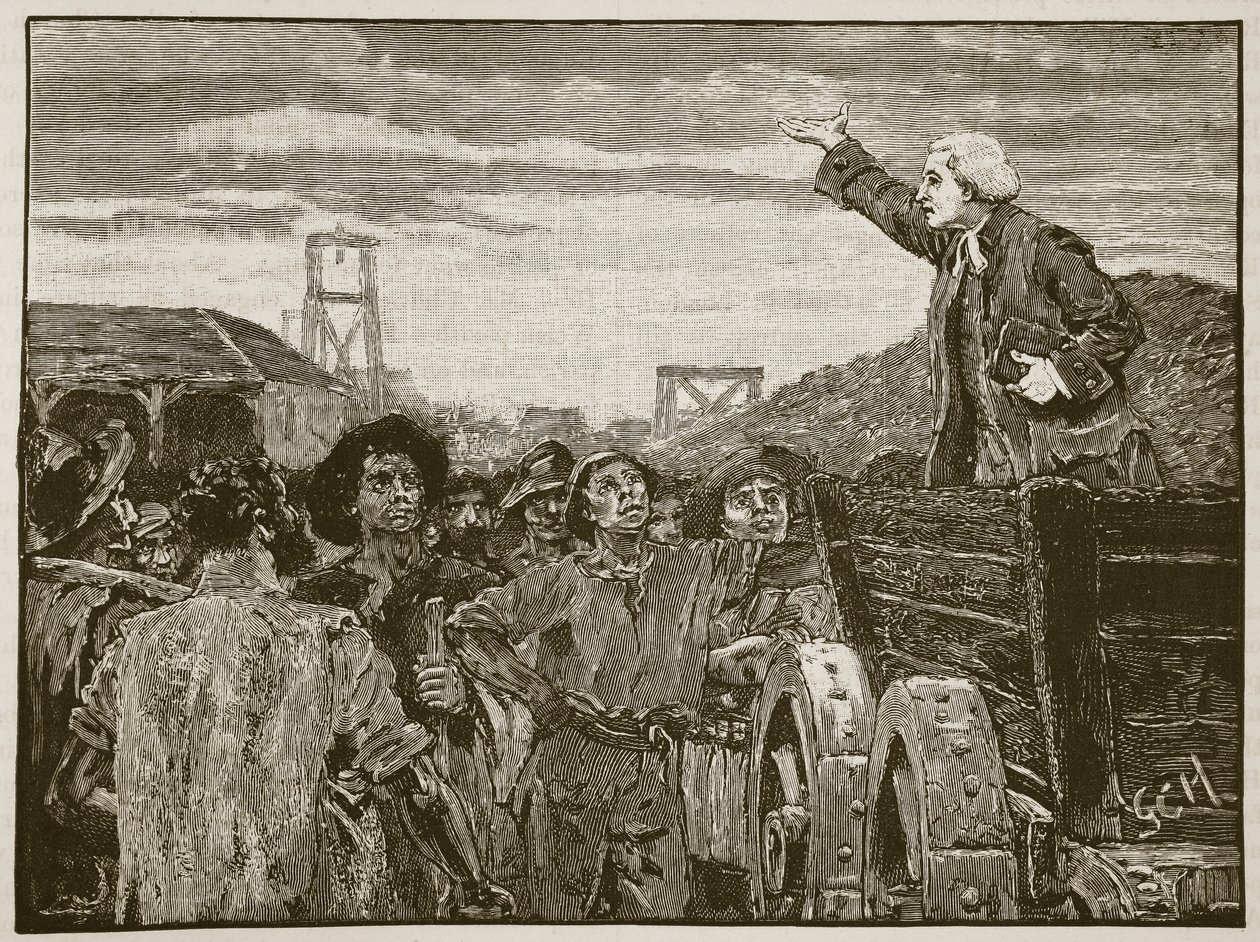 Rowland Hill predicando a los mineros de Kingswood, ilustración de Cassells Illustrated History of England de English School