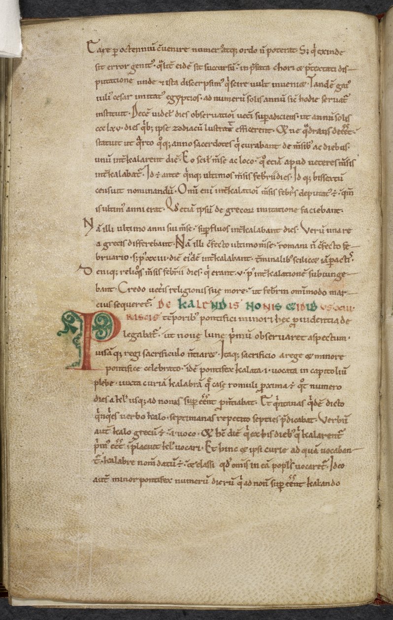 Real 13. A.XI, f.47vInicial P.De temporum ratione.Bede el Venerable.Miscelánea de obras sobre computación y astronomía.Siglo XI-Siglo XII de English School