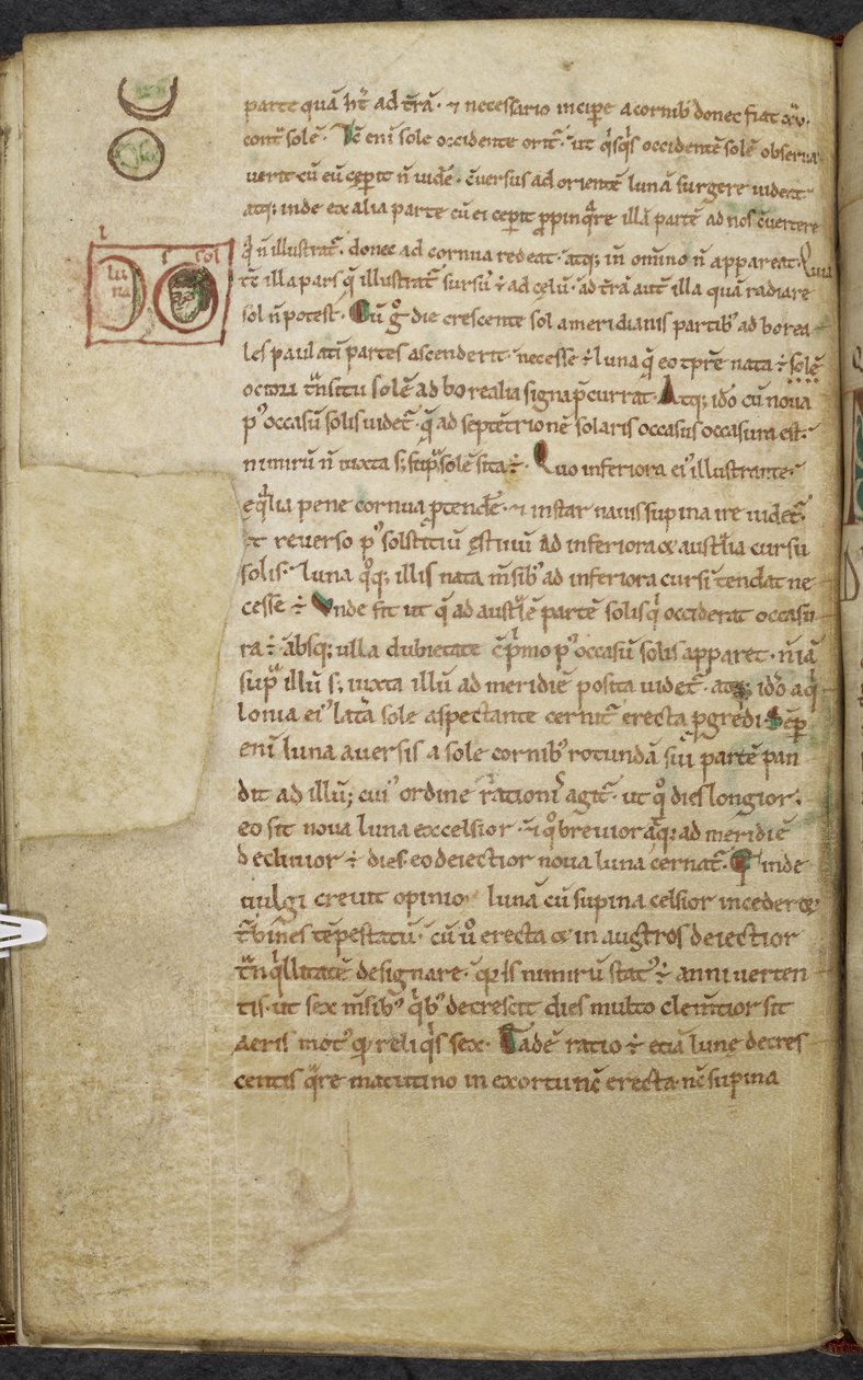 Real 13. A.XI, f.55vDibujos marginales del Sol y de la Luna.De temporum ratione.Bede el VenerableColección de obras sobre computación y astronomía.Siglo XI-Siglo XII de English School