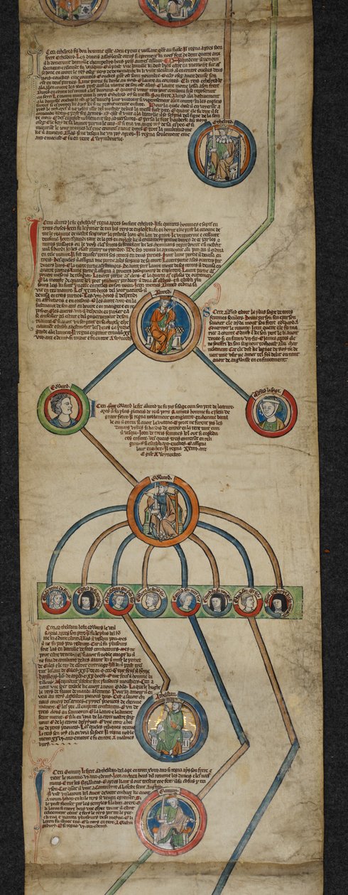 Royal 14 B. VI, Membrane 2, The Royal Genealogy from Aethelred to Edmund I, ilustración del 