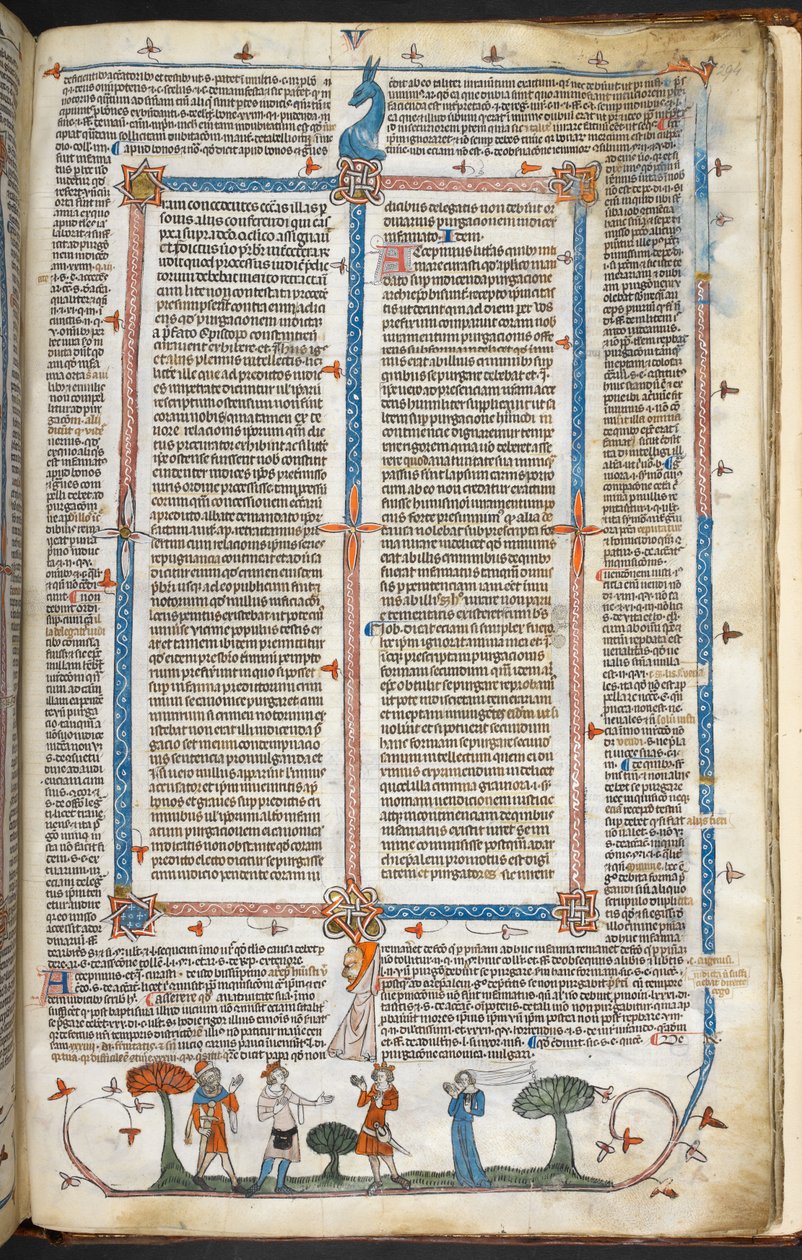 Royal MS 10 IV f.294r Figuras medievales y decoración marginal, ilustración de la 