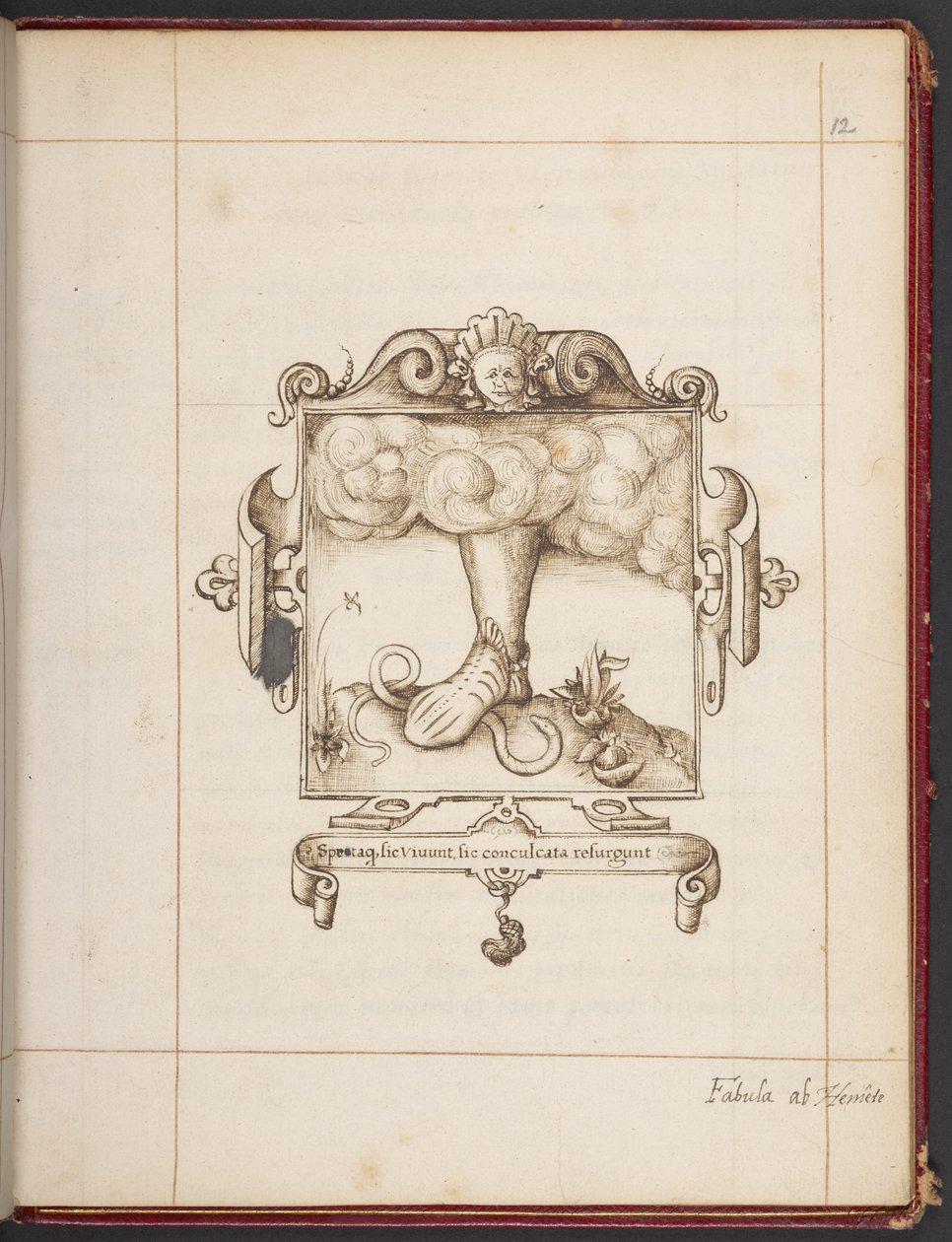 Real MS 18 A XLVIII, fol. 12r, emblema con lema en latín de la copia de presentación de George Gascoine de Hemetes the Hermit de English School