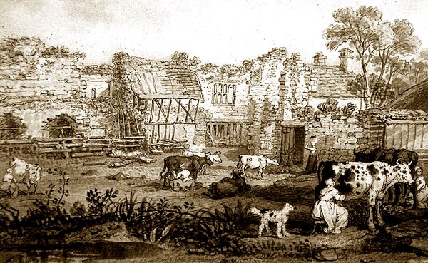 Casa solariega en ruinas con vacas lecheras, c.1800 de English School