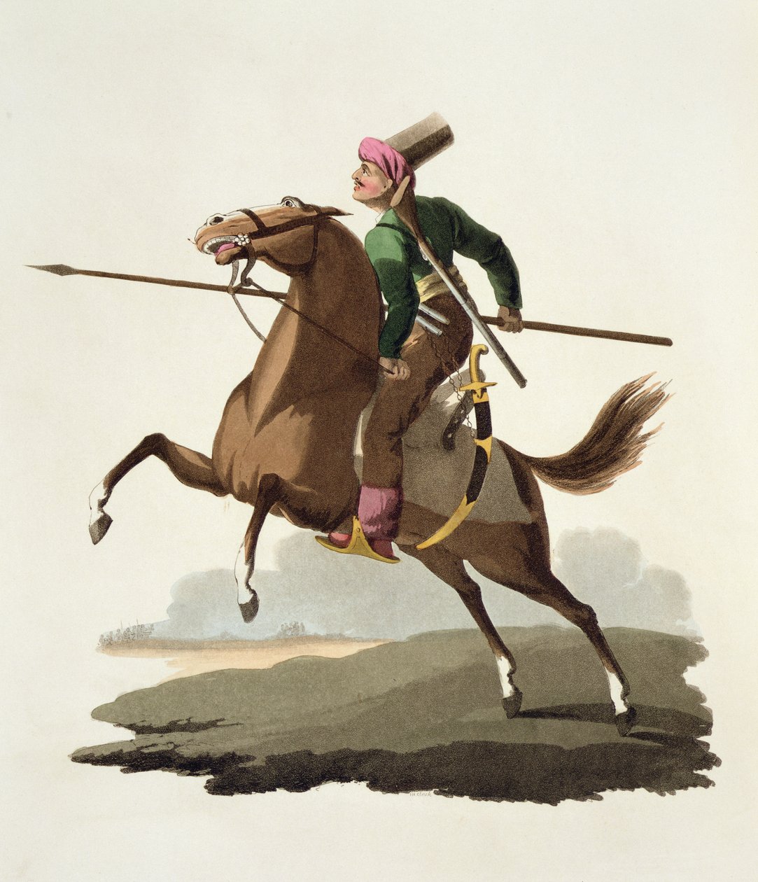 Saphir, de Costumes of the Various Nations, Volume VII, The Military Costume of Turkey, por Thomas MacLean, publicado c.1800-18 de English School