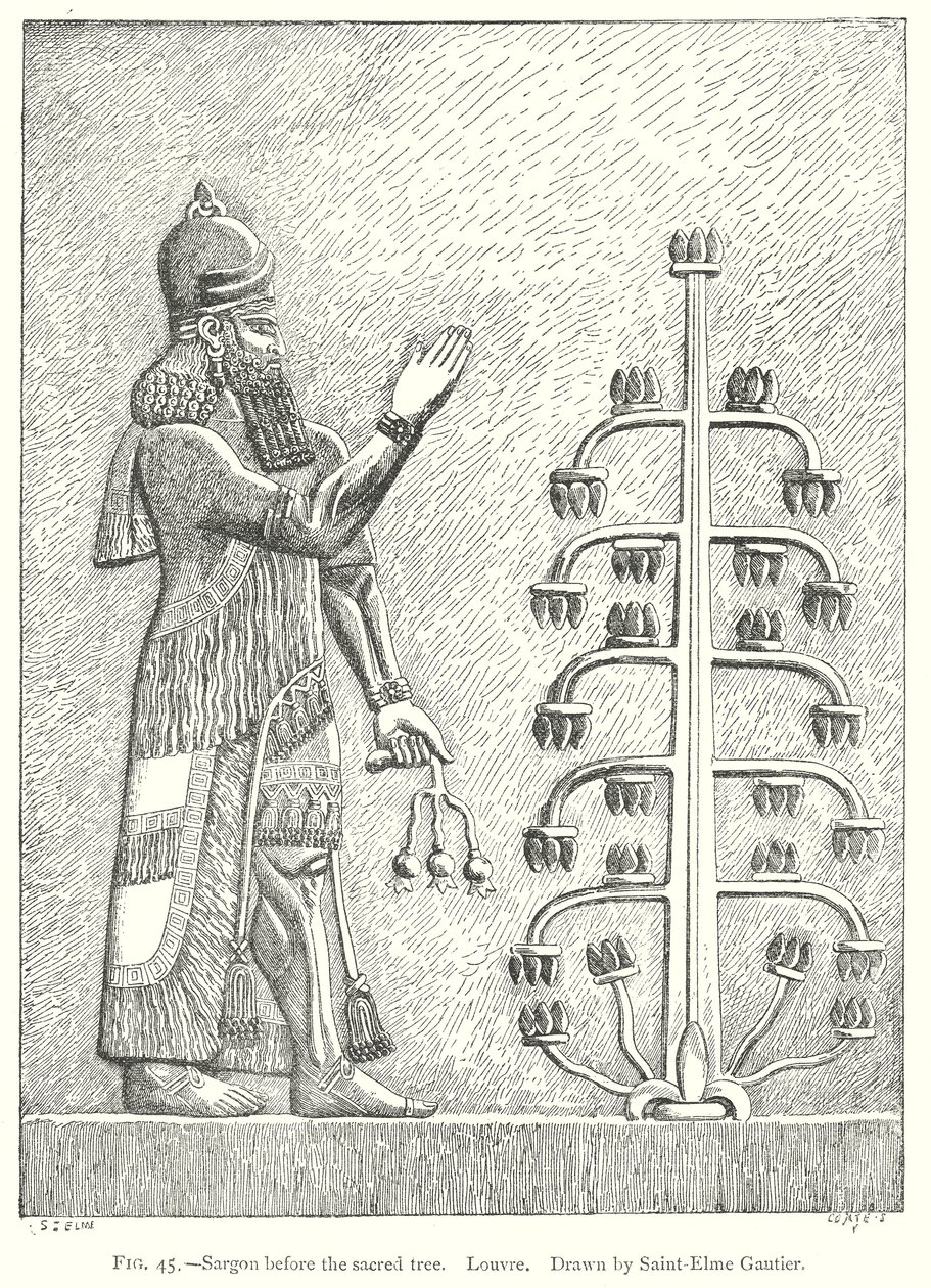 Sargón ante el Árbol Sagrado. Louvre (grabado) de English School