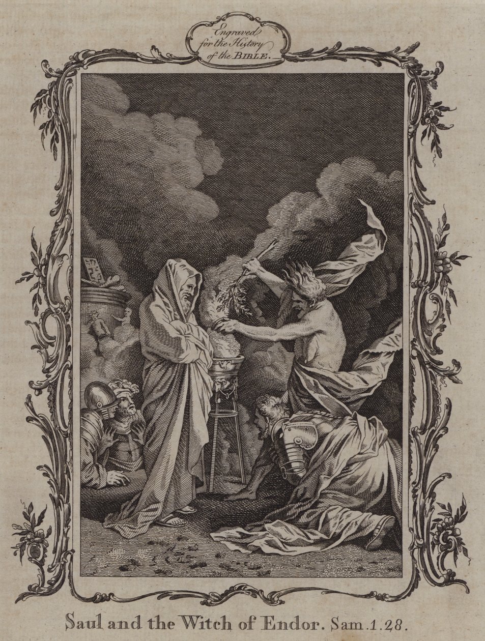 Saúl y la bruja de Endor (grabado) de English School