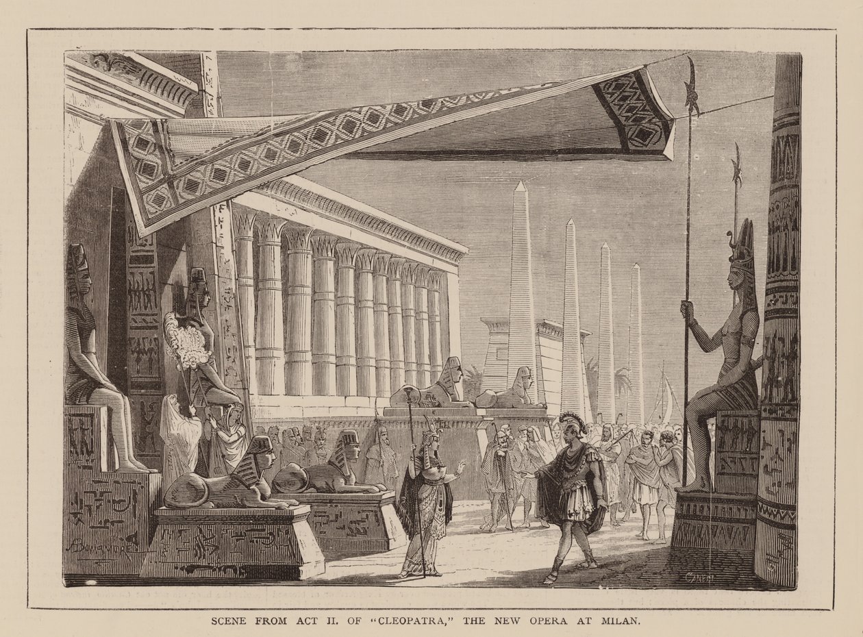 Escena del acto II de "Cleopatra", Ópera Nueva de Milán (grabado) de English School