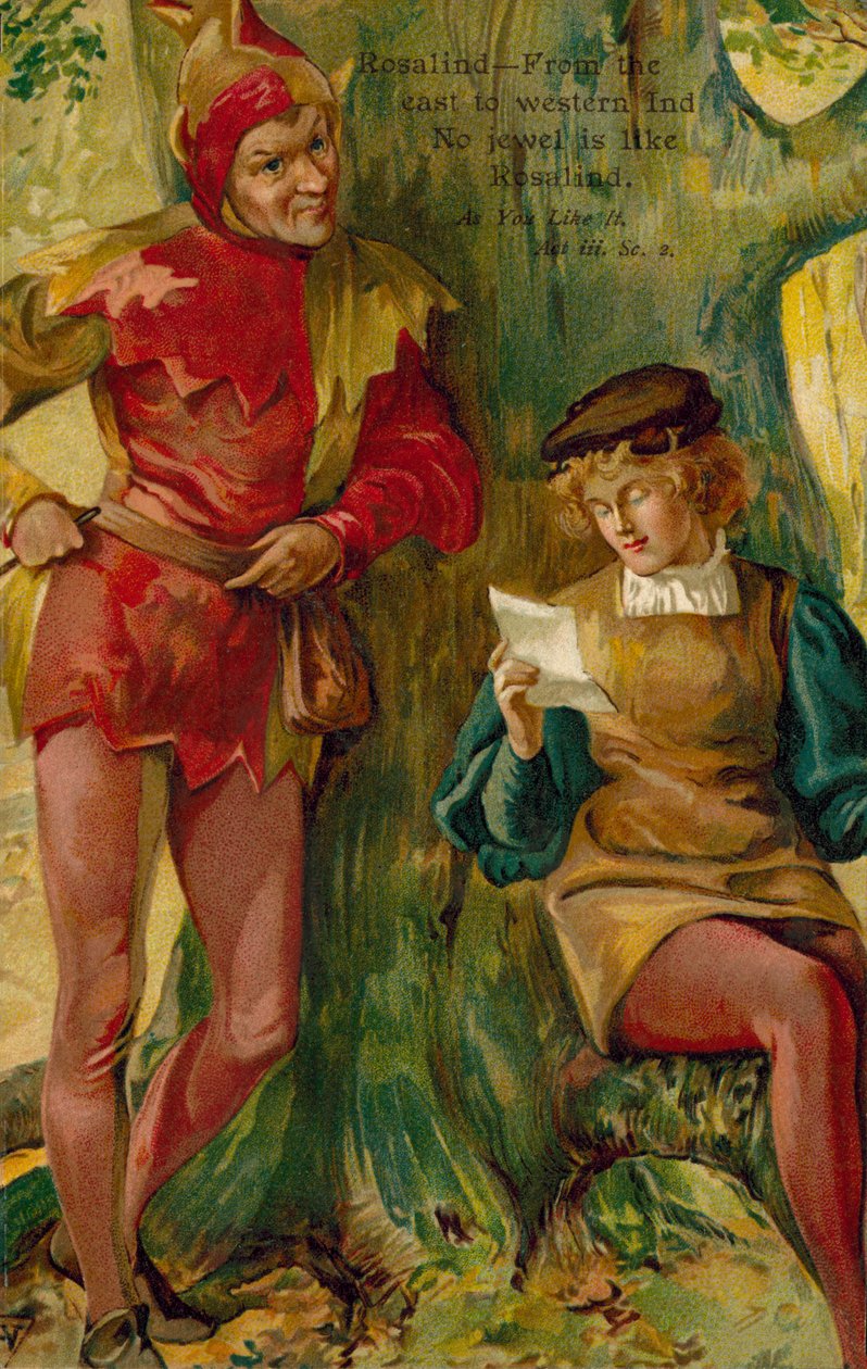 Escena de Como gustéis, de William Shakespeare (litografía en color) de English School