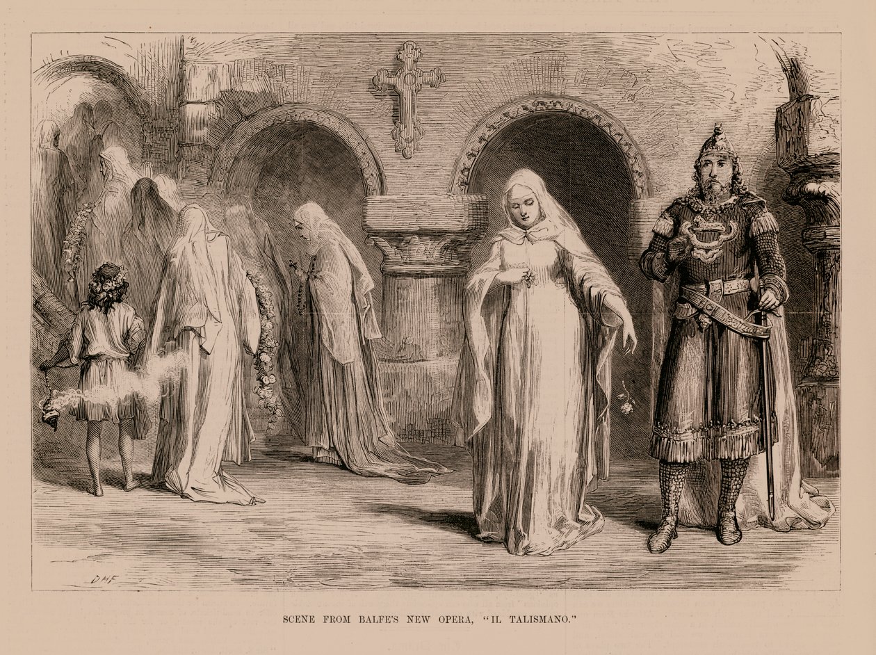 Escena de la nueva ópera de Balfe, "Il Talismano" (grabado) de English School