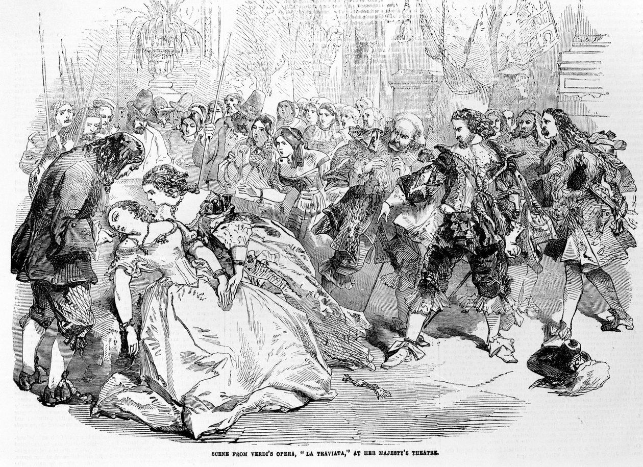 Escena de la ópera La Traviata de Verdi en el Teatro de Su Majestad, 1856 de English School