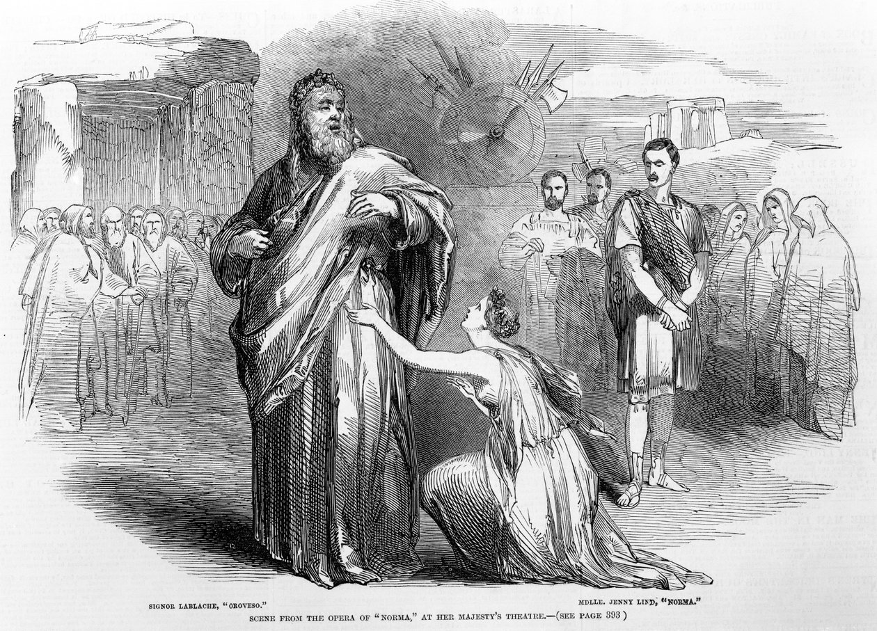 Escena de la ópera Norma en el Teatro de Su Majestad, Londres, 1847 de English School