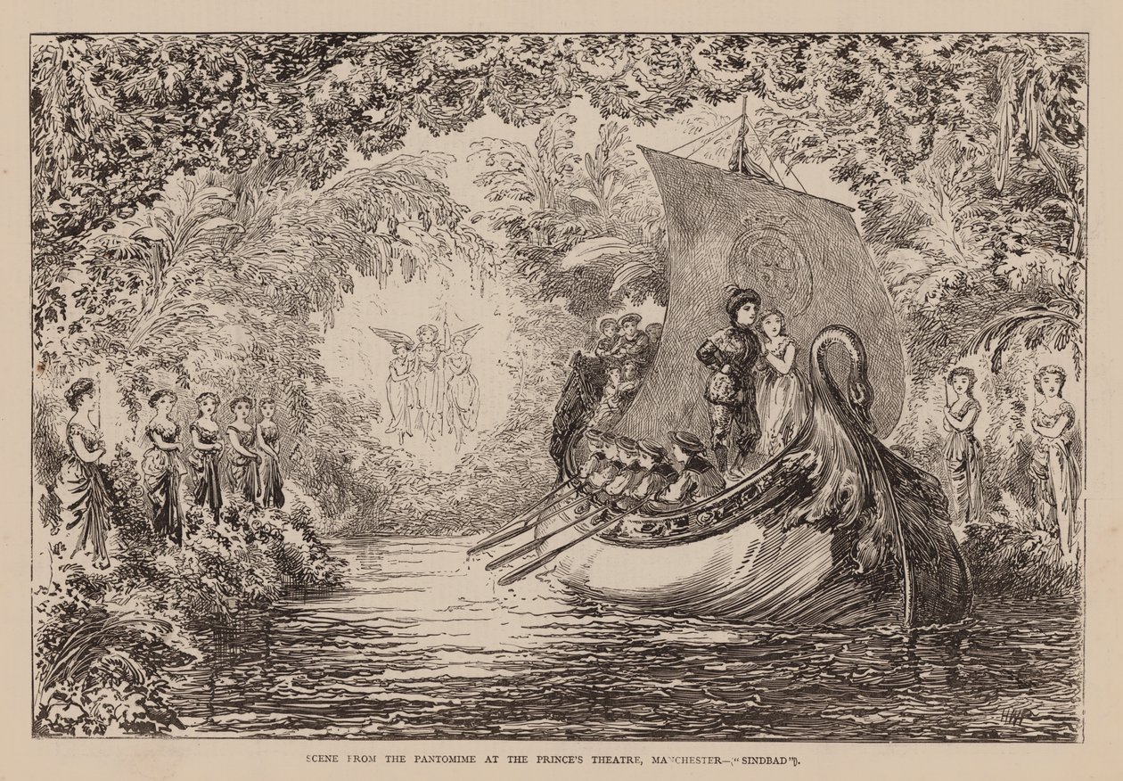 Escena de la pantomima "Sindbad" en el Prince