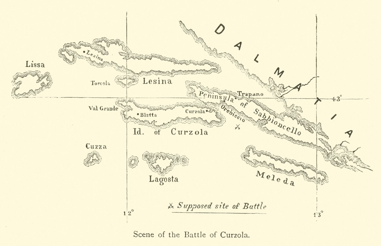 Escena de la batalla de Curzola (grabado) de English School