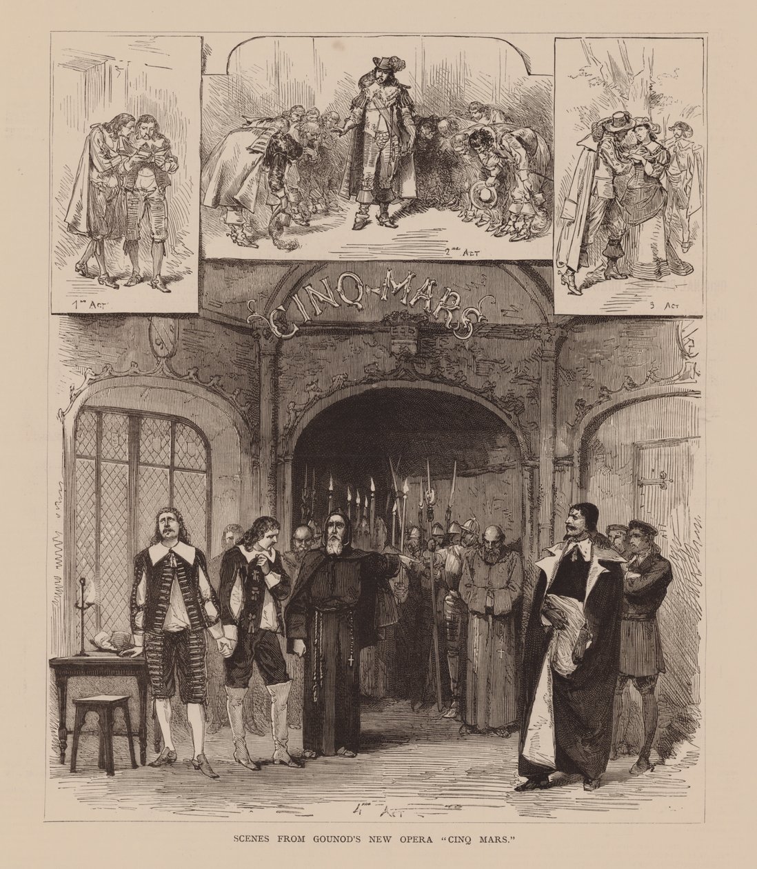 Escenas de la Ópera Nueva de Gounod "Cinq Mars" (grabado) de English School