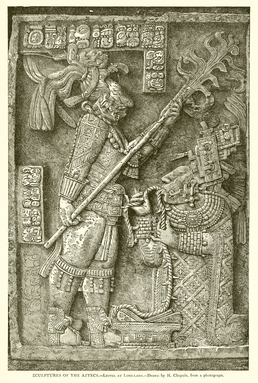 Esculturas de los aztecas - Dintel de Lorillard (grabado) de English School
