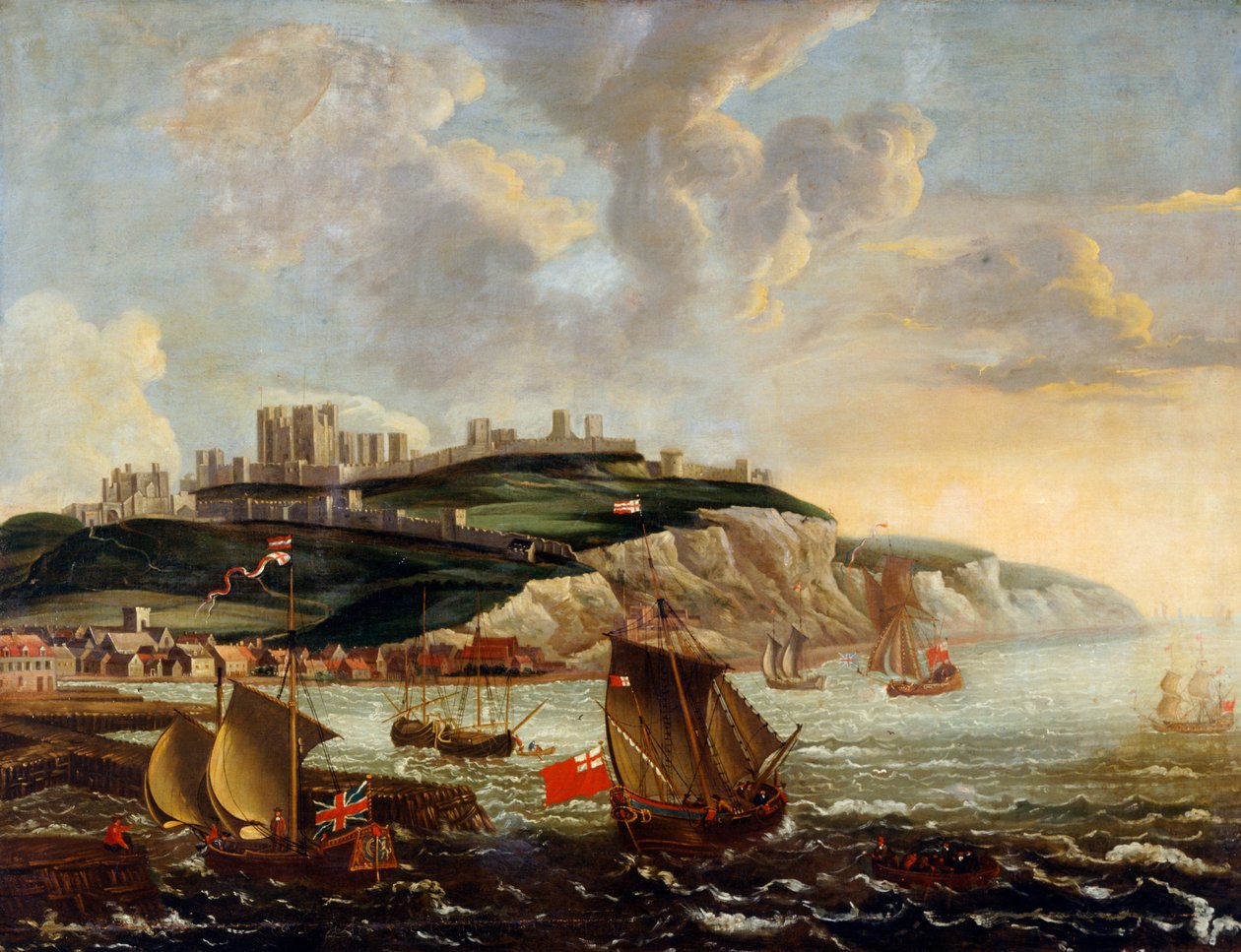 Paisaje marino con el castillo de Dover (óleo sobre lienzo) de English School